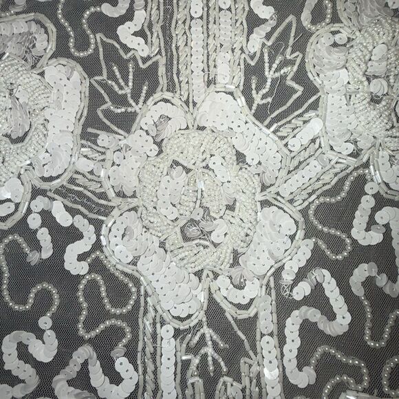 Vintage Beaded Fringe Shawl White Lace Floral Capelet Bridal Wrap Sparkly Party - Picture 10 of 13